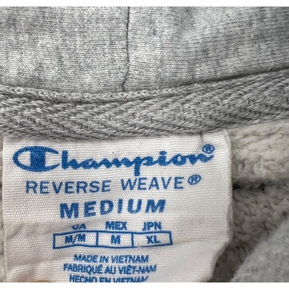 Champion Reverse Weave Gray Hoodie Sweatshirt White Script Men's size Medium - Picture 2 of 7